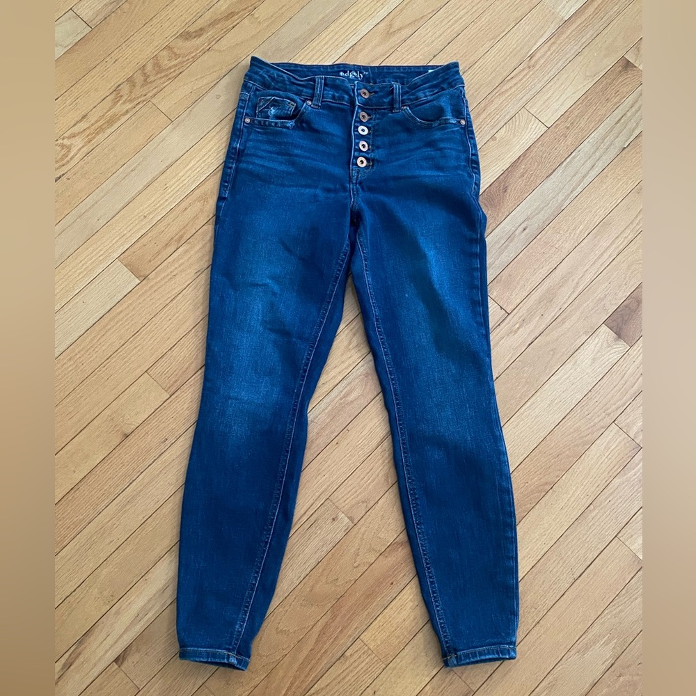 edge Women's Dark Blue Skinny Button-Fly Jeans